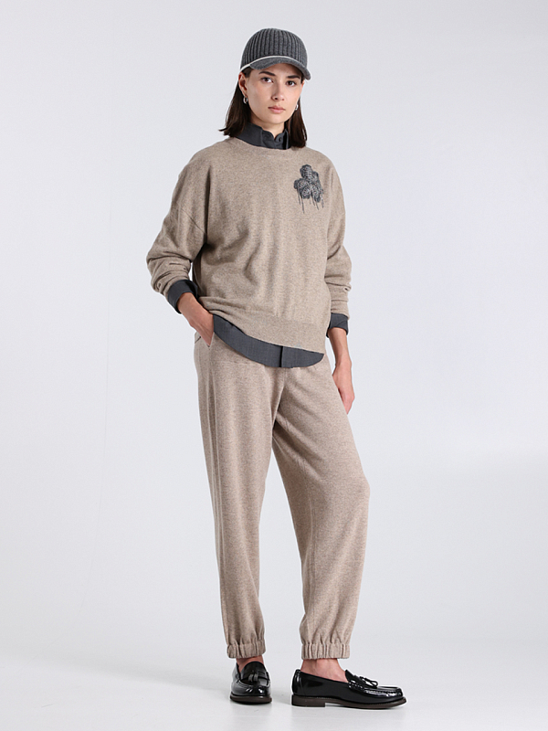 брюки трикотажные Brunello Cucinelli M12136999 цвет бежевый