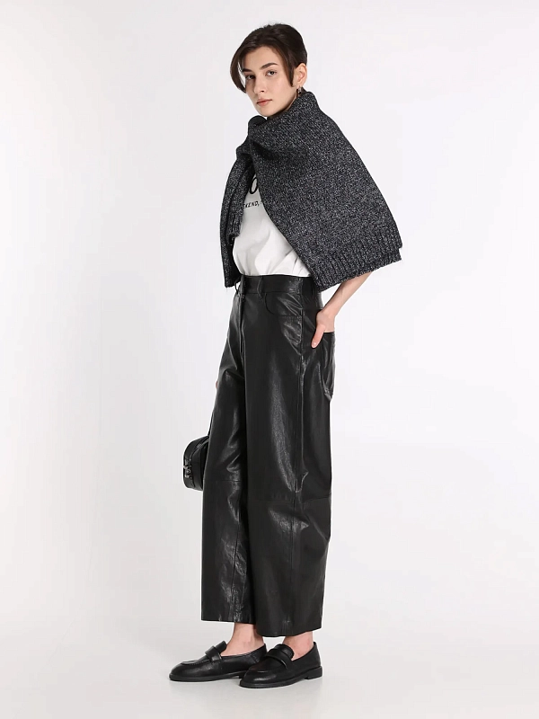 брюки кожаные Max Mara Weekend WKDPAGANO цвет черный